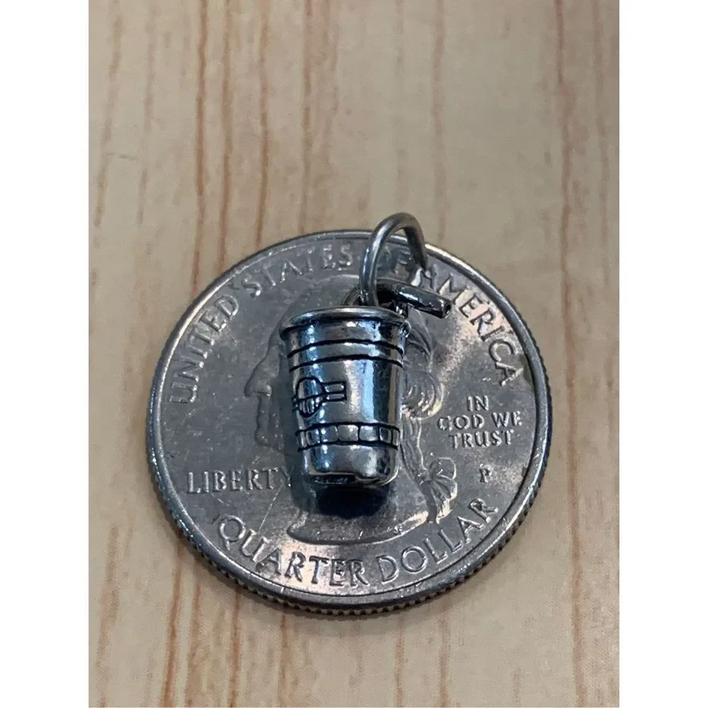 .925 Drinking Cup with Straw Sterling Silver Jewelry Charm